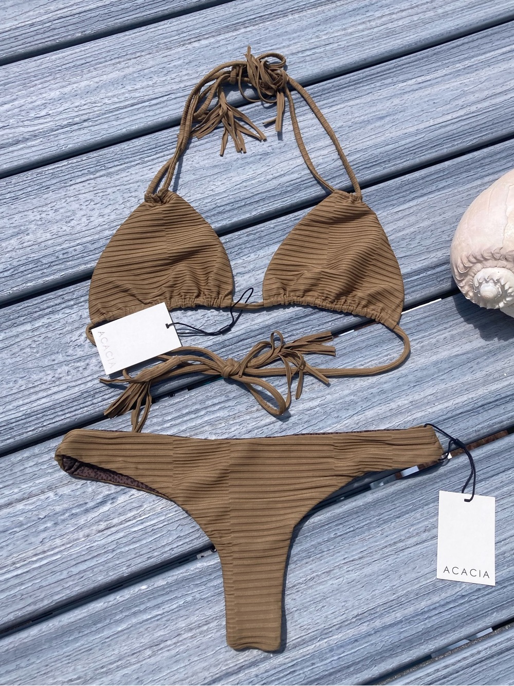 ACACIA Set - Cannons Bikini Top & Ho’okipa Cheeky Bottom in Bear Dual Rib - XL/M